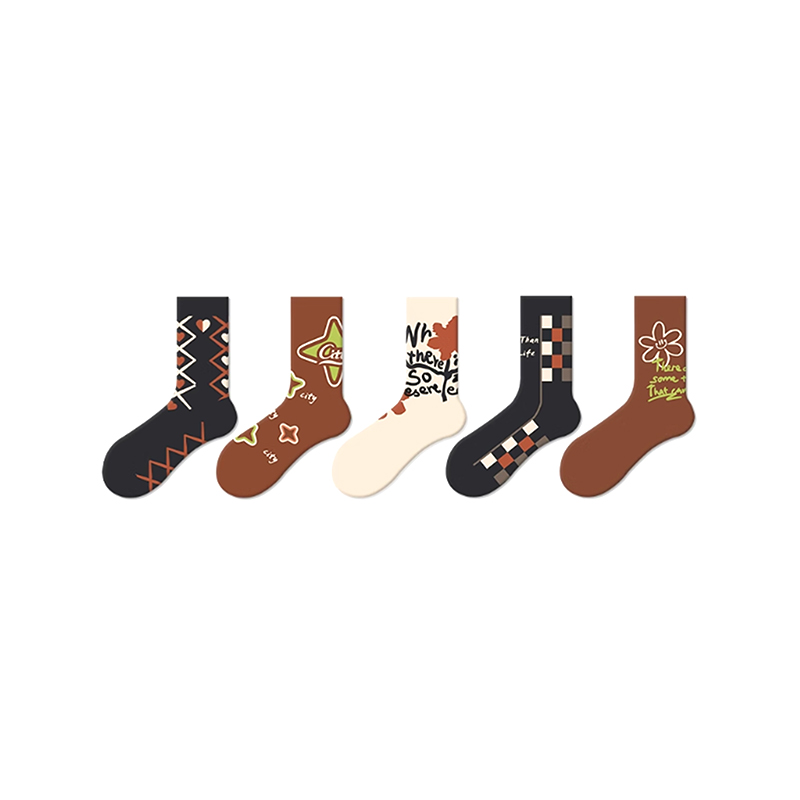 Женские носки в стиле ретро с коричневым мультяшным узором