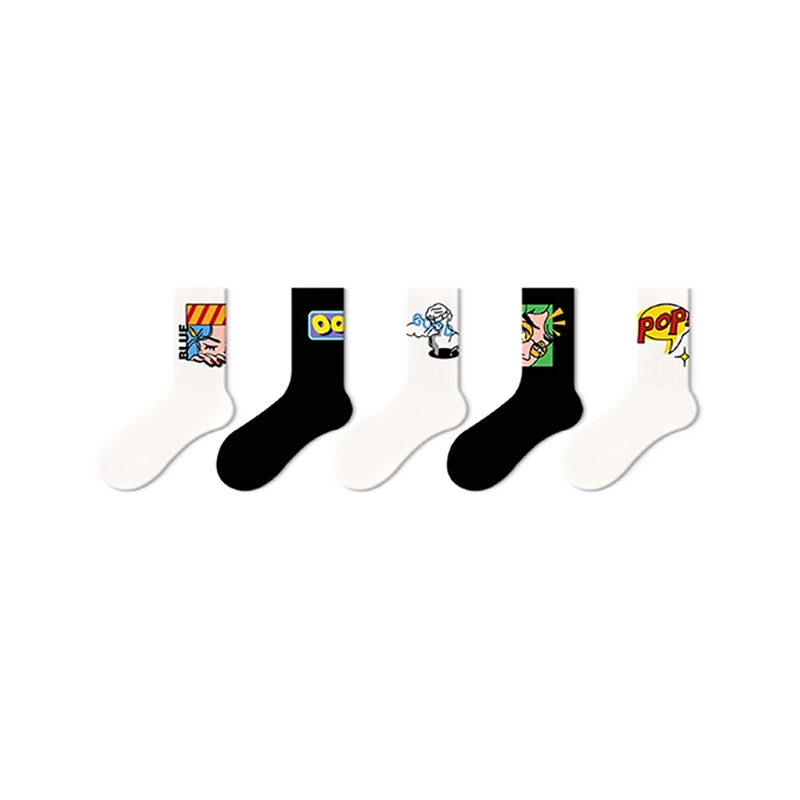 Черно-белые женские носки с мультяшным узором