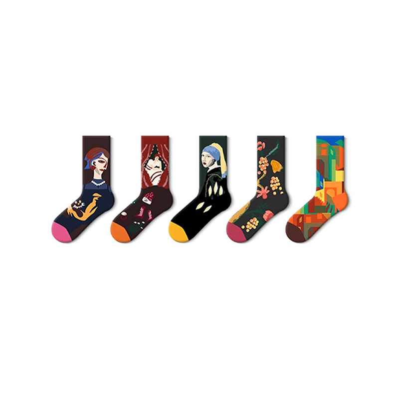 Носки с женским узором в стиле художественной масляной живописи