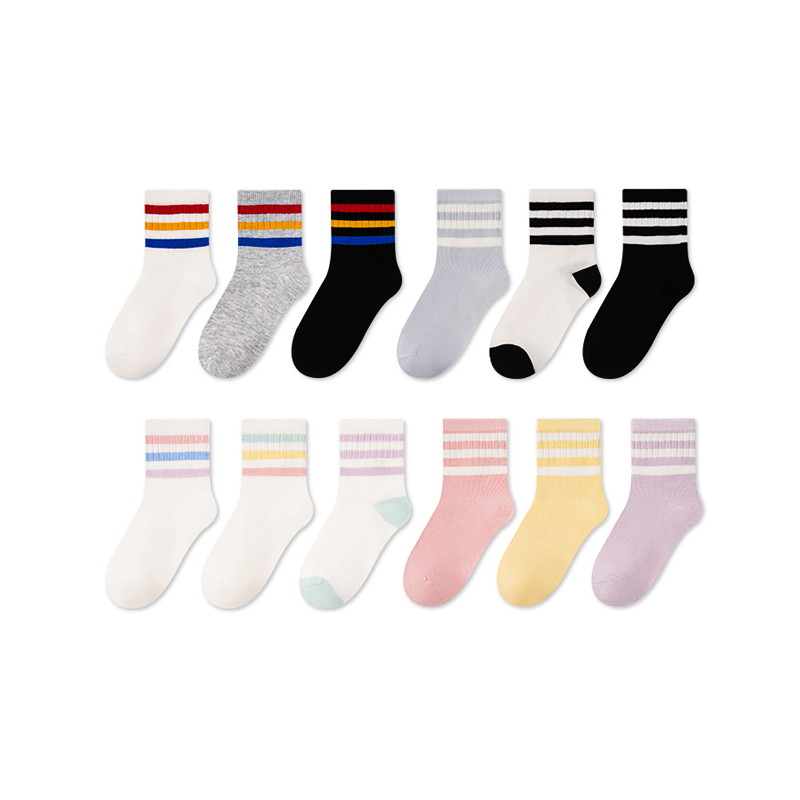 Антибактериальные полосатые высокоэластичные детские спортивные носки до щиколотки с защитой от катышков