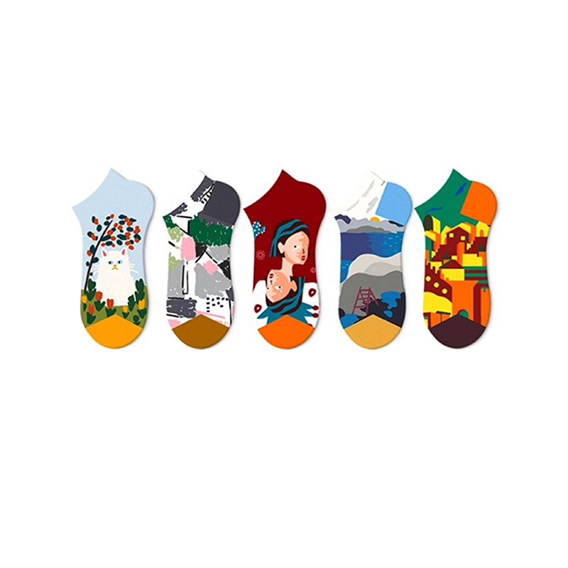 Женские невидимые носки с абстрактным художественным узором