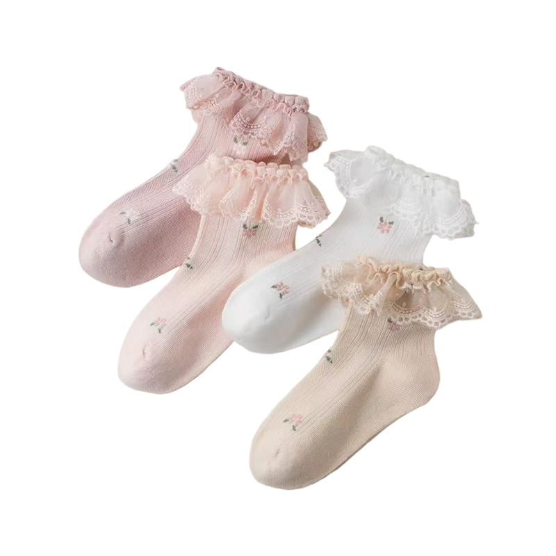 Хлопковые дышащие прочные детские кружевные носки до щиколотки