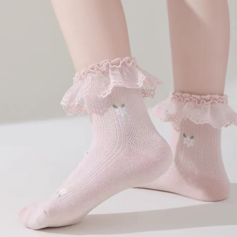 Хлопковые дышащие прочные детские кружевные носки до щиколотки