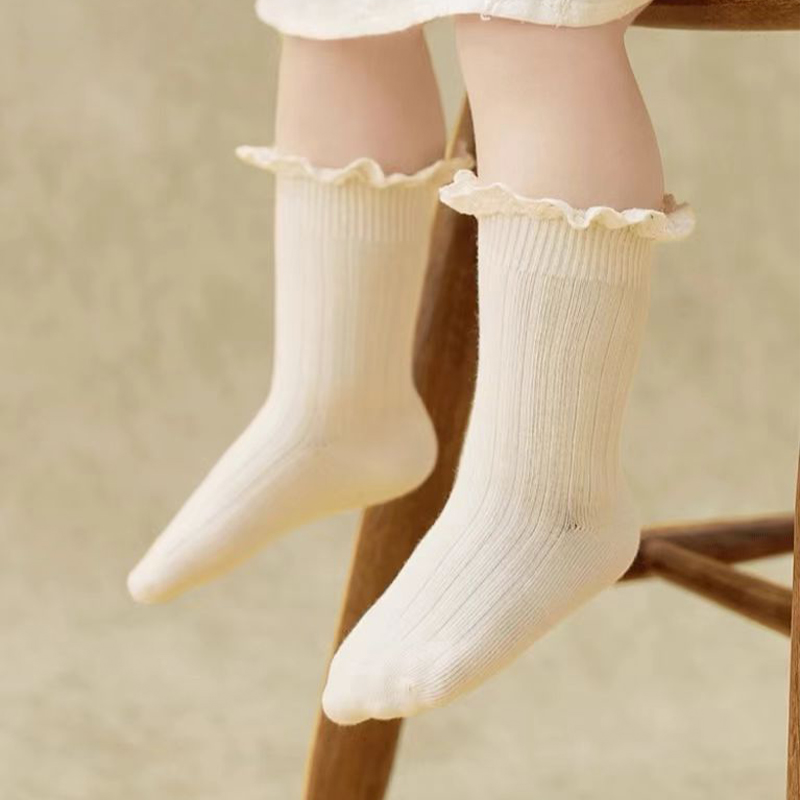 Набор из 6 хлопковых носков в рубчик для маленьких девочек с оборками и рюшами