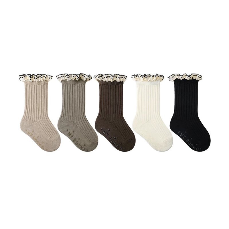 5 пар нескользящих носков с рюшами для маленьких девочек